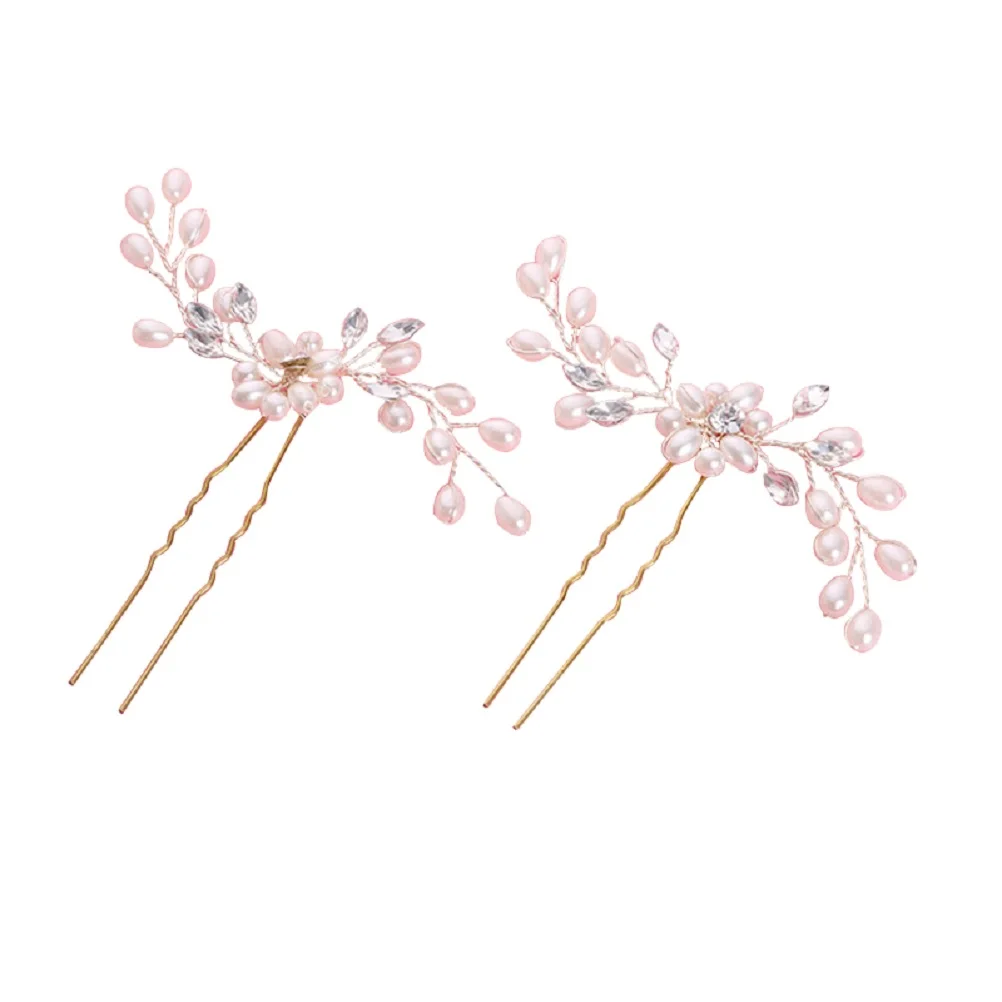 

2pcs Bridal Hairpin Rhinestone Hairclip Elegant Flower Wedding Accessory Fashion Premium Beads Spiral Graceful