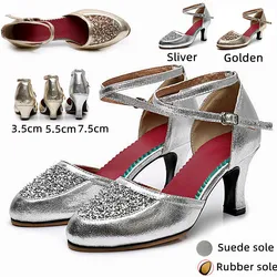 Gold Silver Women Latin Dance Shoes Closed Toe Sequin Outdoor/Ballroom Tango Salsa Party Dance Shoes For Ladies Girl