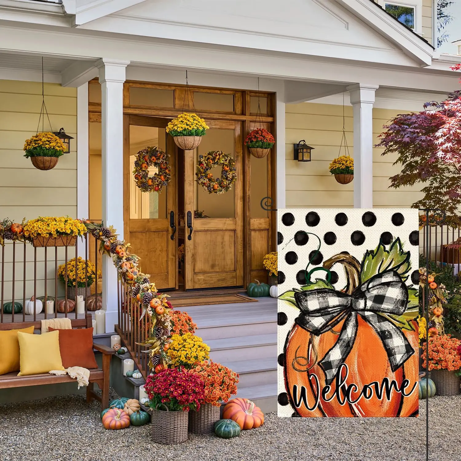 AVOIN colorlife Fall Welcome Pumpkin Garden Flag 12x18 Inch Outside | Double Sided, Weather & Fade Resistant, Yard Outdo llp