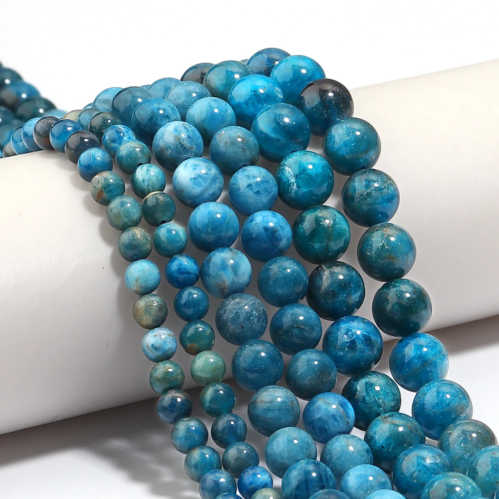 6 8 10 mm natürliche blaue Apatit-Steinperlen, rund, lose Spacer-Edelsteinperlen für Schmuckherstellung, DIY-Armband, Halskette, Zubehör