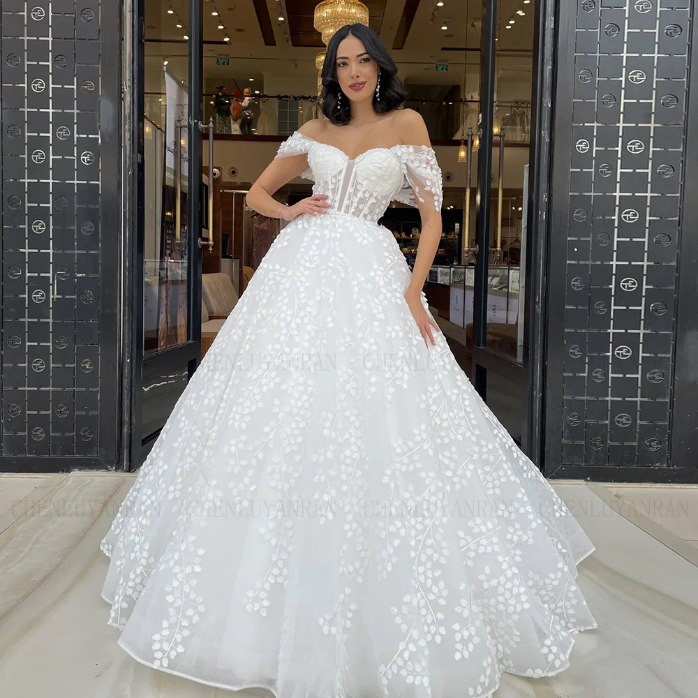 

Leaf Lace Wedding Dresses Off-The-Shoulder Elegant Bride Dress A-line Illusion Lace Up Sexy Dress For Women 2024 Robe De Mariée