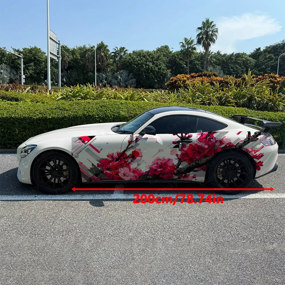 2pcs Splatter Sakura Chinese Style Car Side Wraps, Self-Adhesive PVC Waterproof & Scratch-Resistant Stickers, Car Accessory Gift