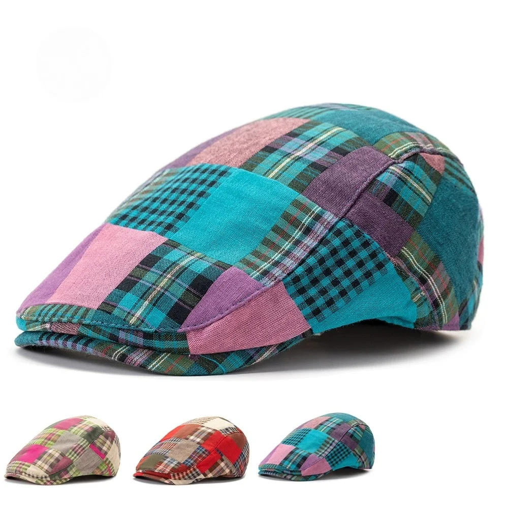 Checkered Forward Cap: Women's Unique, Fashionable, Trendy Brand Beret—Versatile Short-Brimmed Baseball Cap for Spring and Fall