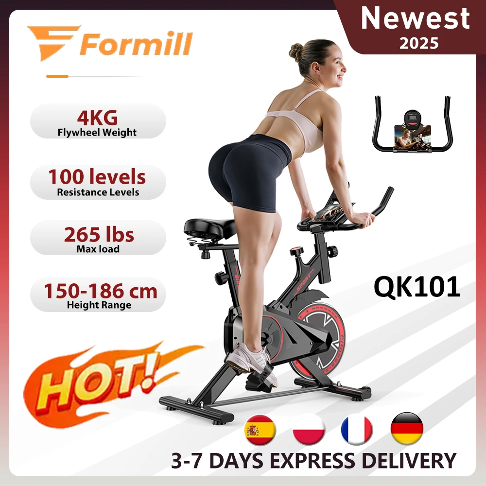 Formill QK101 Indoor Spin Bike, leiser Cardio-Trainer mit Riemenantrieb, elektronisches Display und einstellbarem Widerstand für Heimfitness
