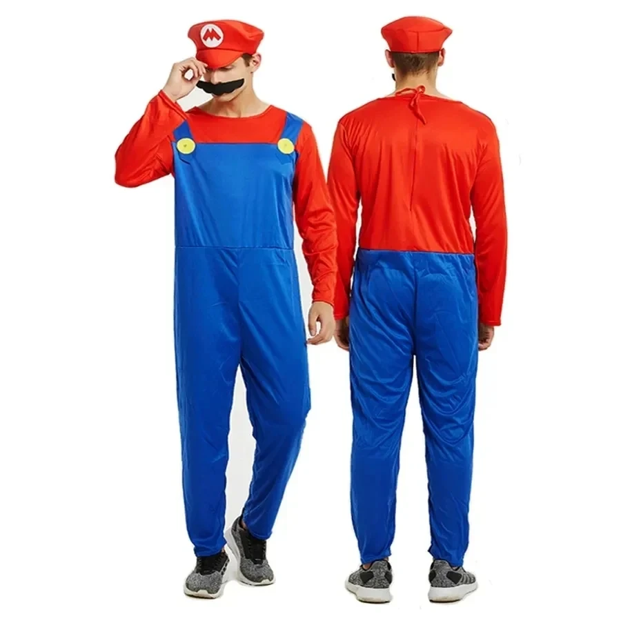 Kostium dla dzieci i dorosłych Super Mari Bros Cosplay dzieci Anime Romper chłopiec dziewczynka impreza z okazji Halloween długi rękaw kapelusz derby kostium