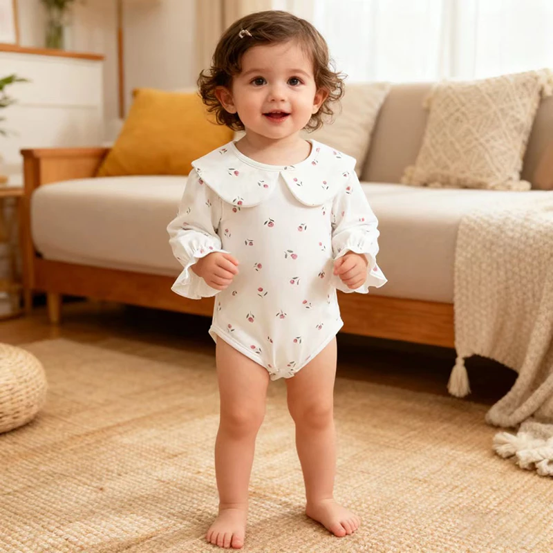 Frühling Herbst Langarm Baby Mädchen Strampler Blume Kleidung Süße Spitze Neugeborenen Baby Strampler Für Mädchen Overall Baby Jungen Strampler