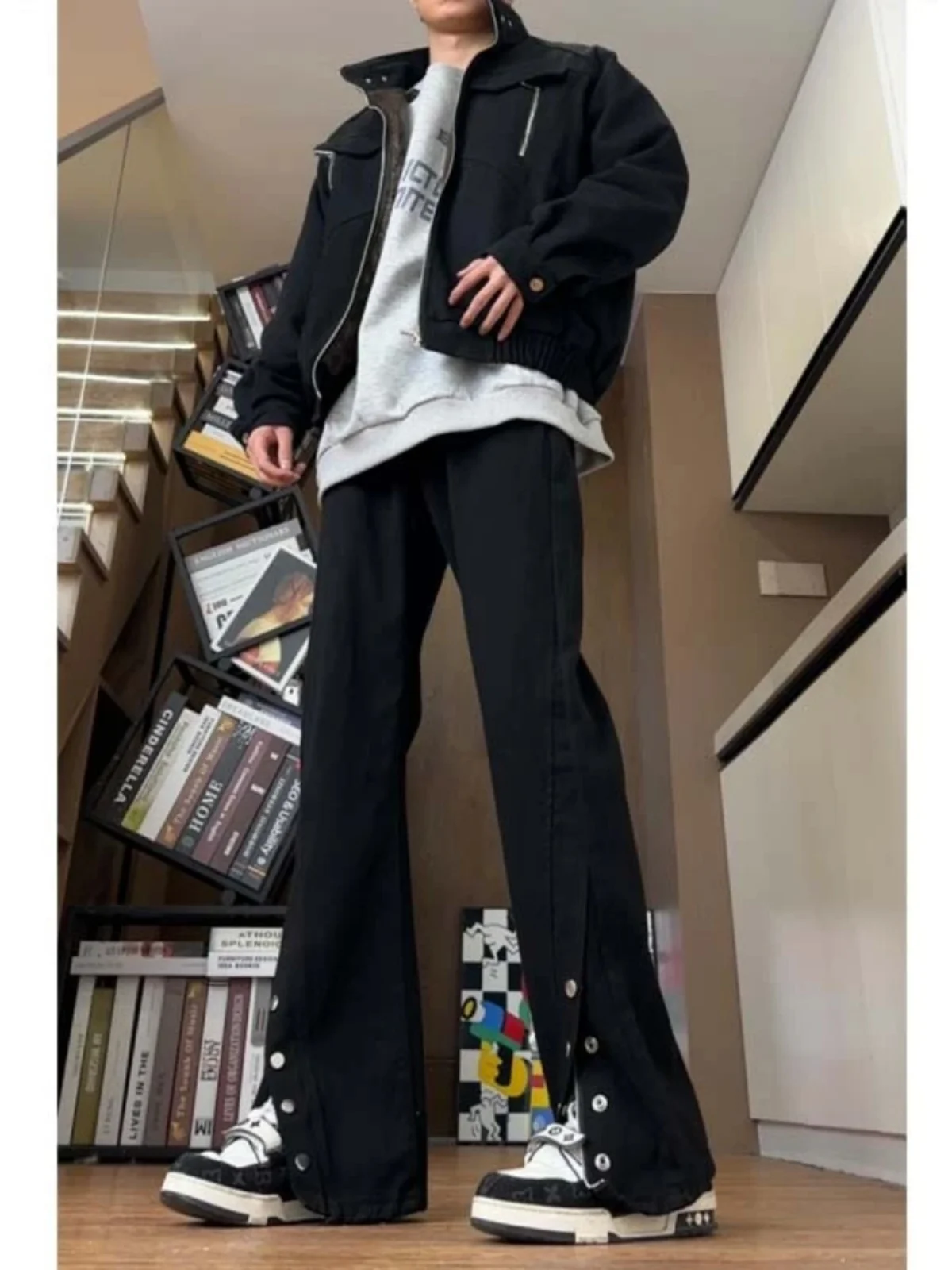 

Мужские джинсы в американском стиле, прямые, зауженные, с молнией, весенне-осенние, расклешенные, узкая версия, облегающий крой