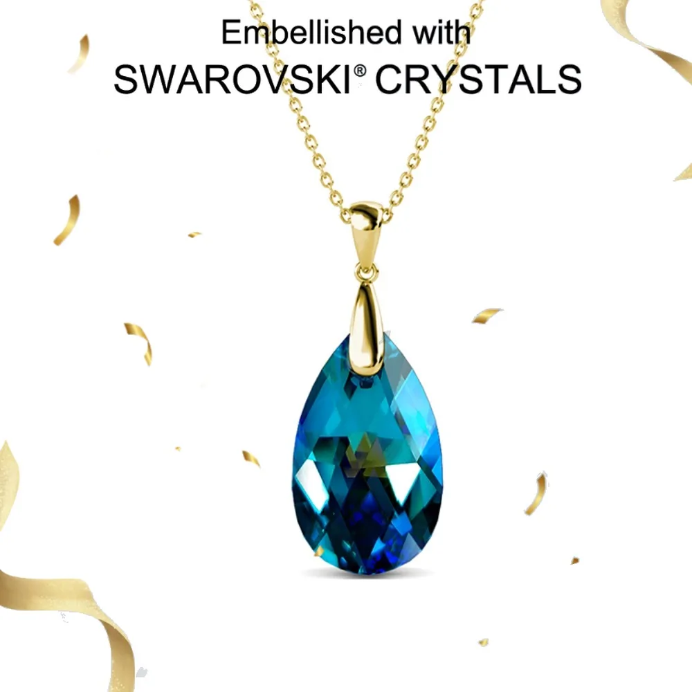 

Daisini 925 Sterling Silver Water Drop Bare Stone Charms Embellished with Swarovski Crystal Pendant Necklace for Women Gift