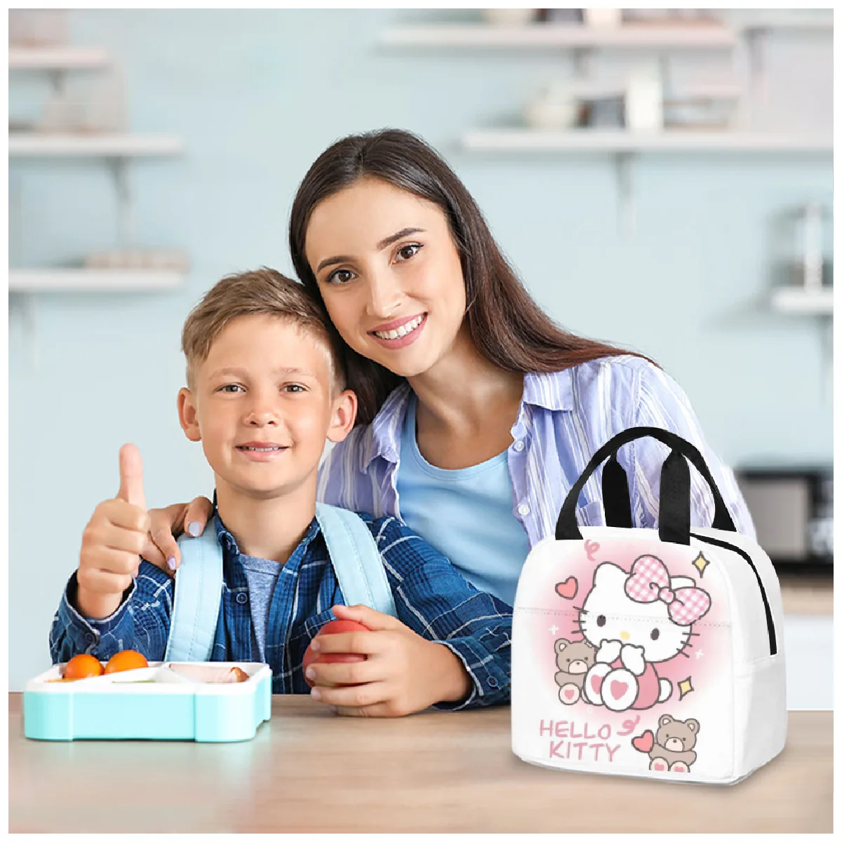 Sanrios Kawaii Anime My Melody Hello Kittys Kuromi Insulated Cooler Lunch Box Bag Cartoon Portable Bento Tote Food Bag Gift