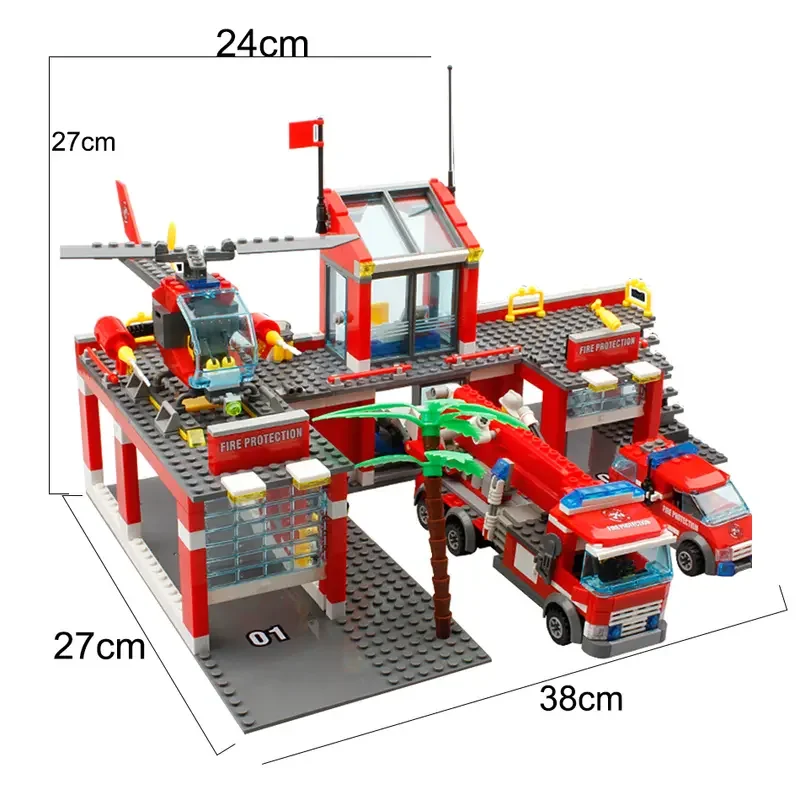 New Product 758pcs Fire Station Model Building Blocks Trucks Helicopter Firefighter Bricks Educational DIY Toys Children's Gifts