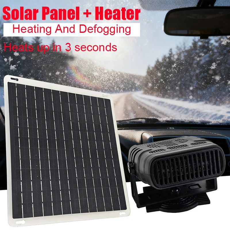 Heater & 12V Solar Panel Winter Warm Rapid Heating Car Window Defrosting And Defogging Heater Heats Up in 3 Seconds Solar Power