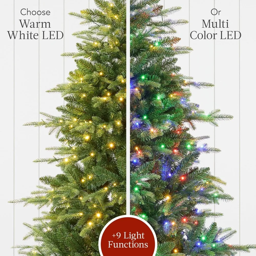 Full Aspen Christmas Tree, Pre-lit Realistic Noble Fir w/ 1,200 Glowing Micro LED Lights, 2-in-1 White