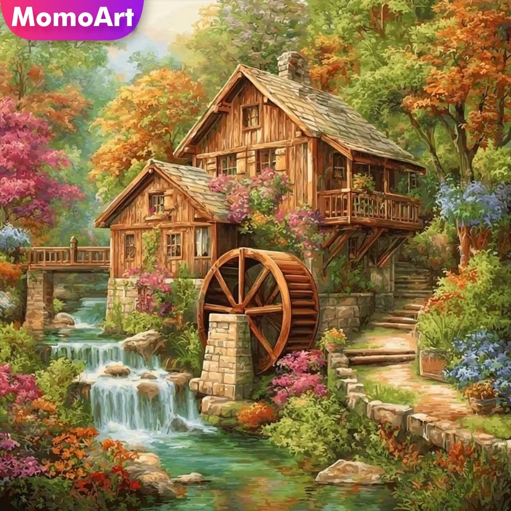Momoart Diamond Embroidery House Landscape Painting DIY Full Square Round Drill Diamond Mosaic River New Arrival Handicraft