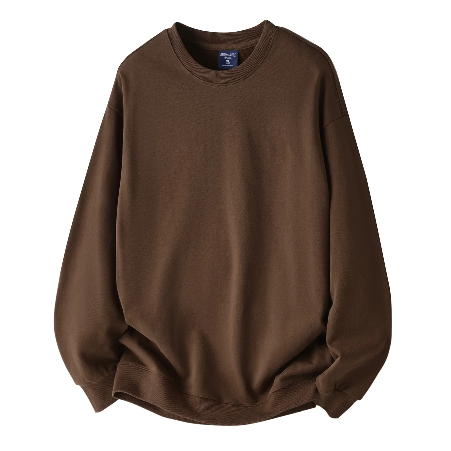 

Мужской свитшот из плотной ткани, кофейного цвета, весенне-осенний, свободного кроя, больших размеров, базовый, для ношения под одеждой, повседневный, комфортный.