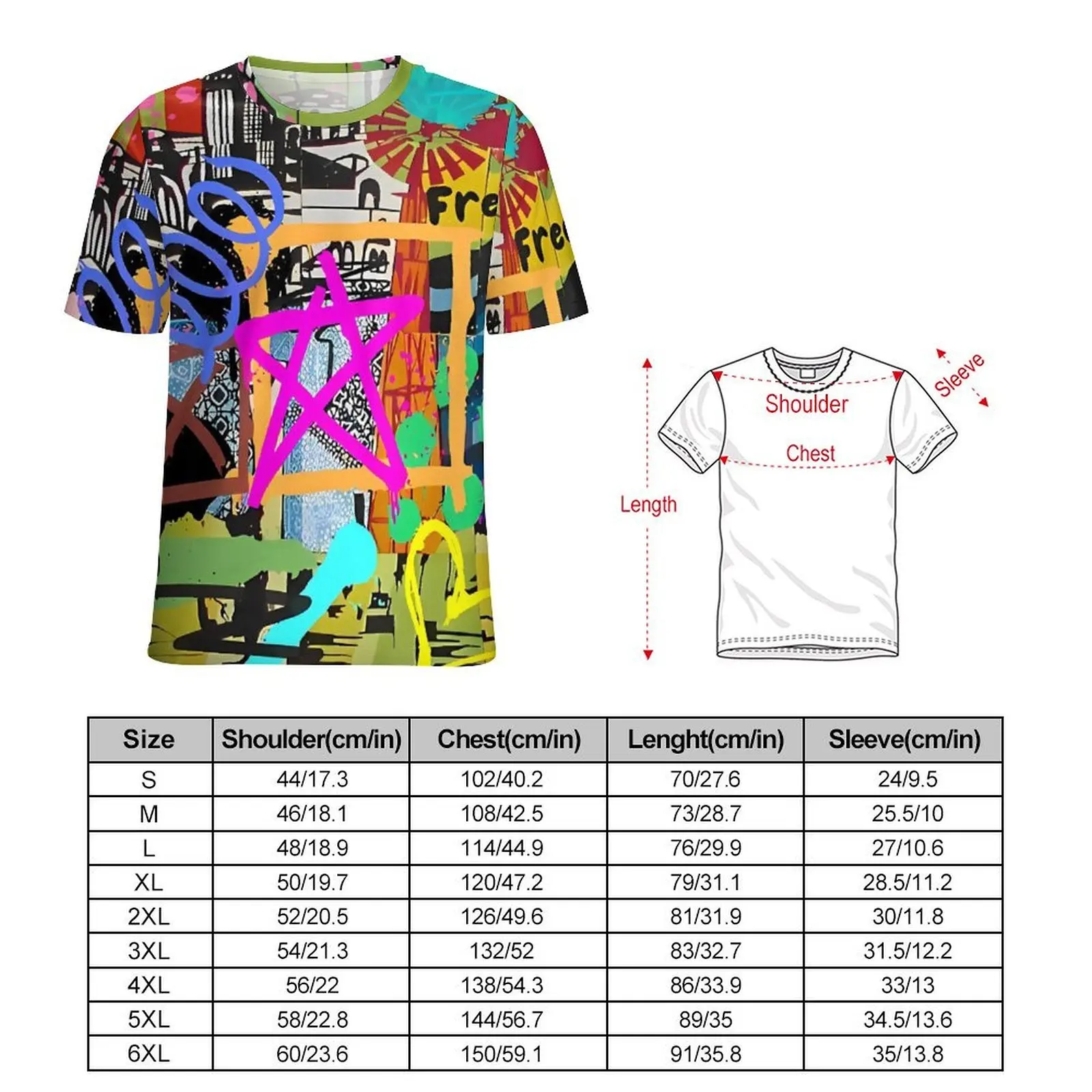 Freedom Graffiti T Shirt Star Print Cool T Shirts Man Street Style Tee Shirt Beach Short Sleeve Graphic Tops Plus Size 4XL 5XL