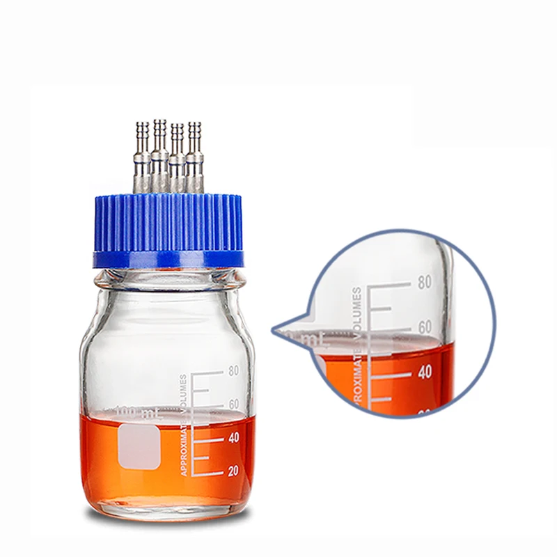 Fermentation tank feeding bottle glass blue cover three-way/four-way 6-8mm stainless steel laboratory liquid adding bottle