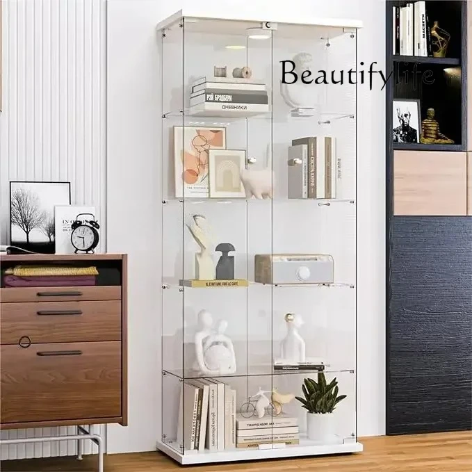 

1 Glass Showcase With LED Lights, 5-level Curio Cabinet, 2-door Glass Showcase, Standing Bookcase