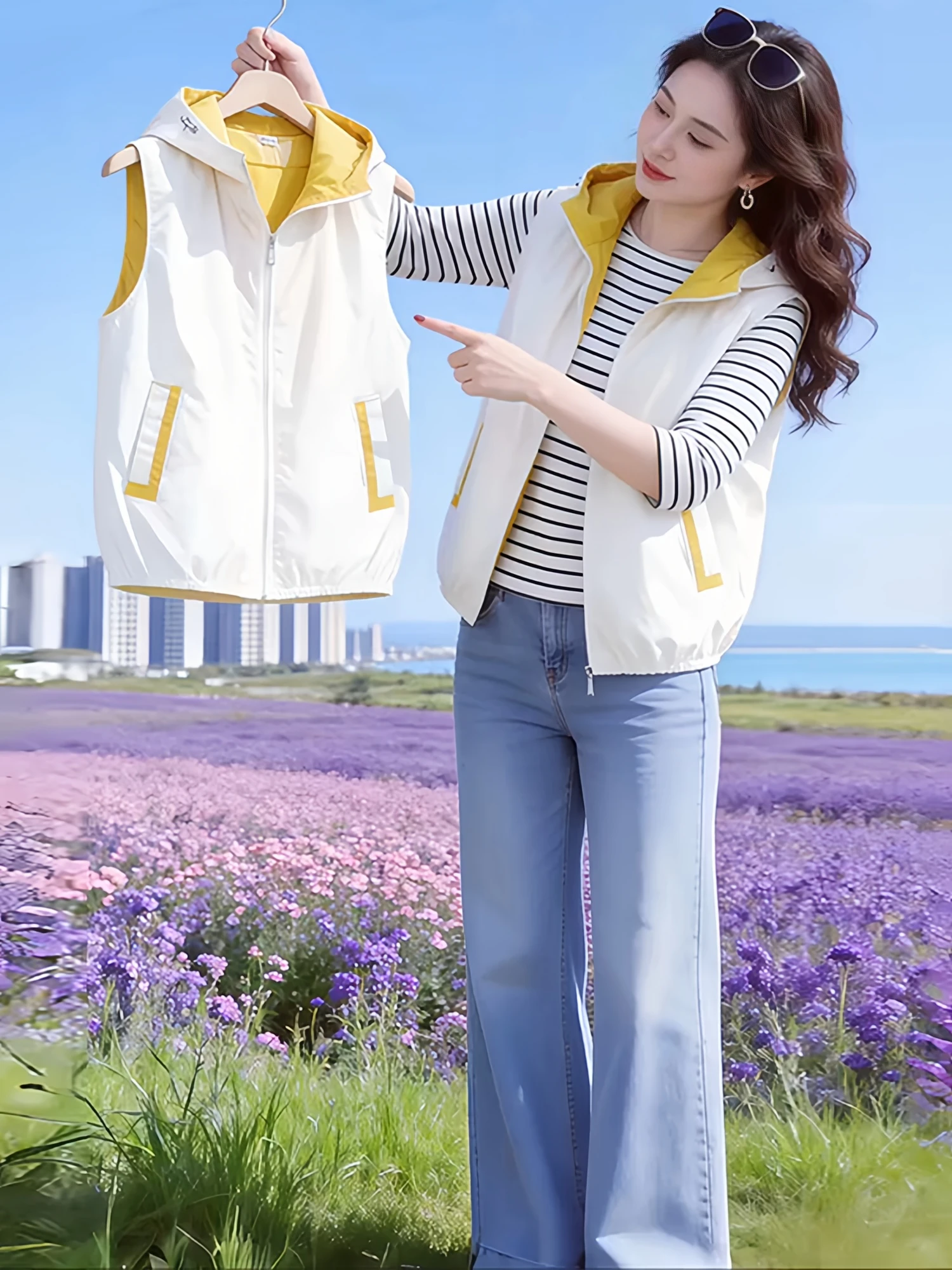 

Women's Summer New Design Lightweight Sun Protection Vest Hooded Versatile Simple Outerwear Zipper Closure Inner Wear