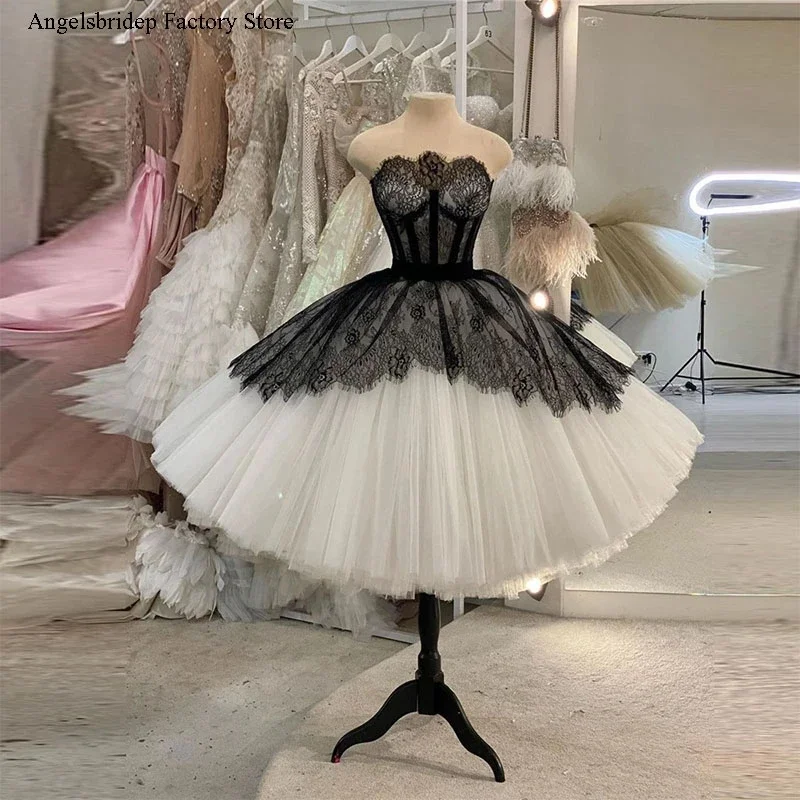 Classic Ivory Tulle Black Lace Ball Gown Short Puff Skirt Girls Dancing Knee Length Evening Party Gown 2025 High Quality Party