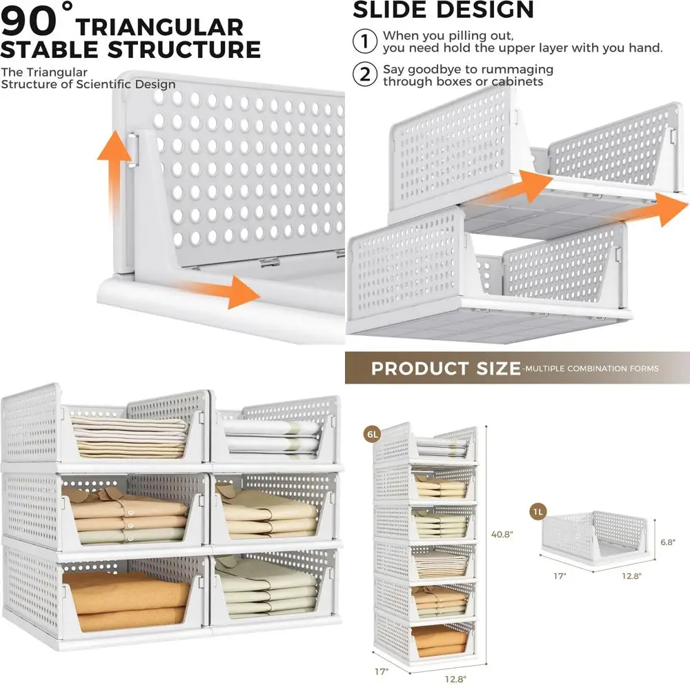

Складные пластиковые ящики для шкафа, гардероба, спальни и офиса - белые контейнеры для хранения