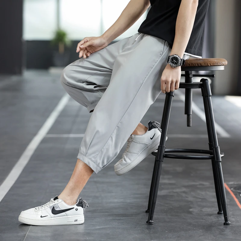 

Ice Silk Seven-Foot Pants Men's Summer Thin Sport Casual orts Qui Dry Beach Loose Mid-Pants Polyester Fiber Youth Sle