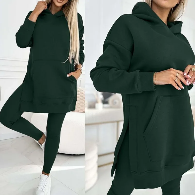 Casual Two Piece Sets Womens Outifits Streetwear 2024 Summer Sports Leisure Long Sleeves Hoodie Thick Bottom Pants Suit Female