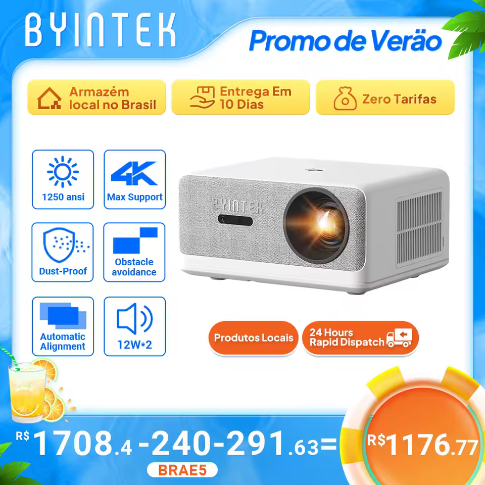 BYINTEK LOVE U14 Full HD 1080P Projetor 4K Inteligente Bluetooth WiFi 6 Suportado 1250ANSI