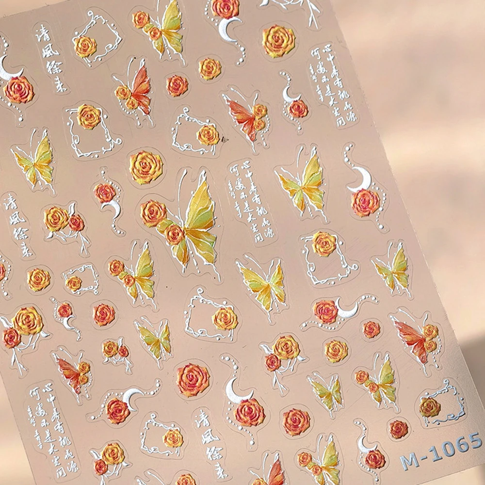 Cute Bear Apple Lace Bowknot Colorful Flower Petals Grid Polka Dot Jelly 5D Nail Art Sticker Self Adhesive Manicure Decal DIY