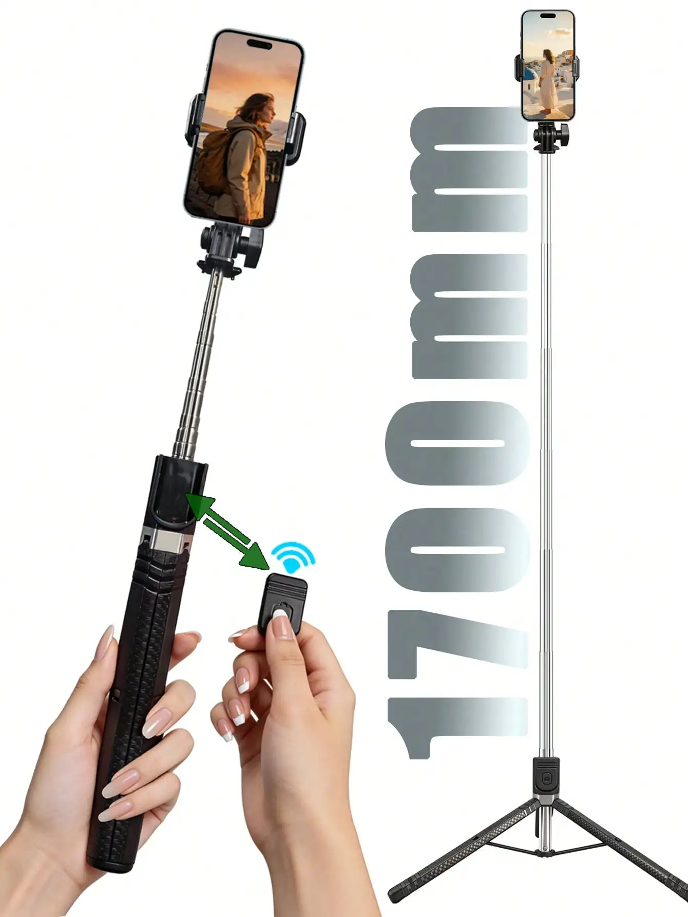 Trípode Extensible de 1700 mm con Control Remoto Bluetooth, Monopié Plegable para Teléfono para Transmisión en Vivo y Vlogging