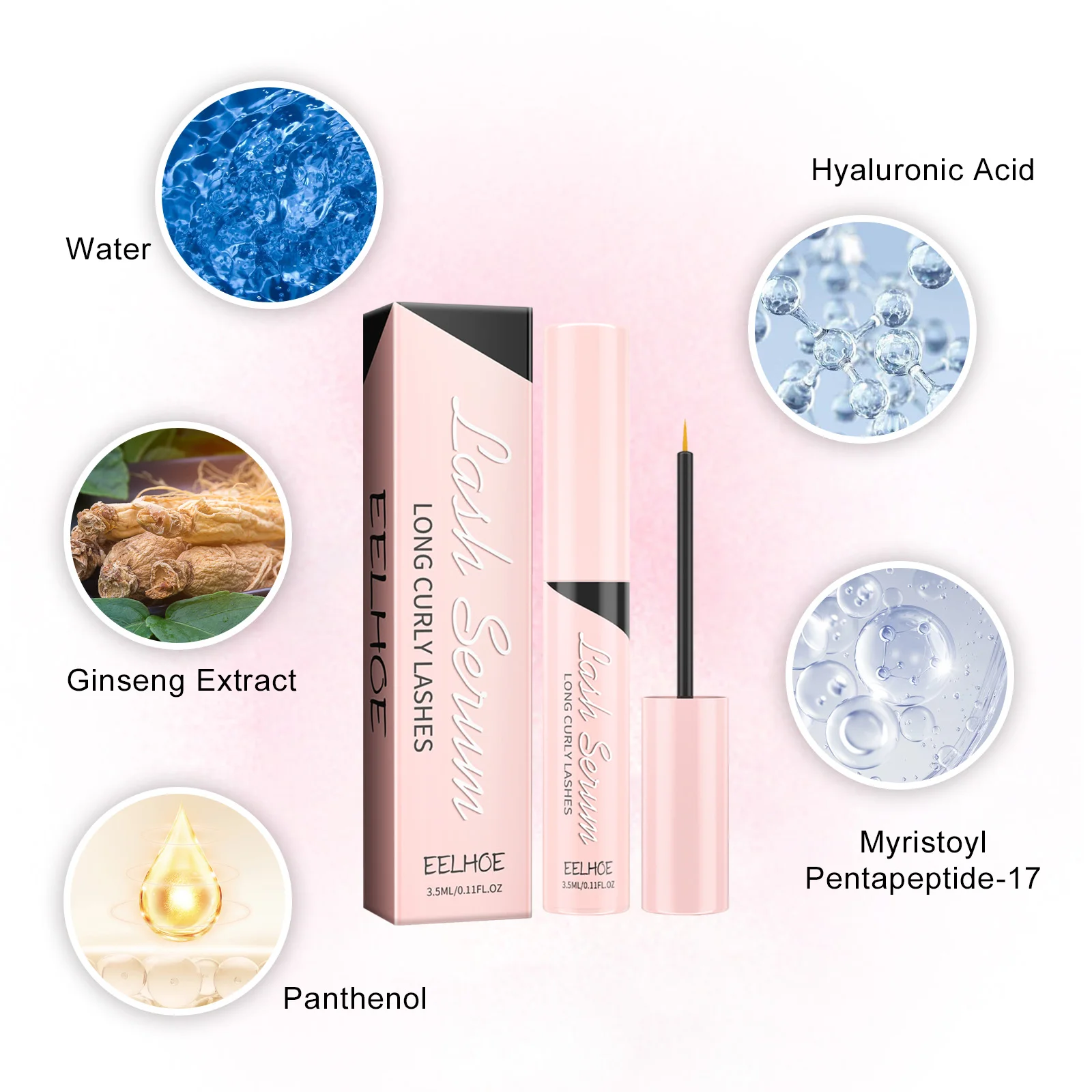 EELHOE Ginseng Root Lashes Serum ขนตาธรรมชาติ Curling Fast Growth เพรียวบางหนาเต็มรูปแบบที่มีประสิทธิภาพแต่งหน้าดูแล