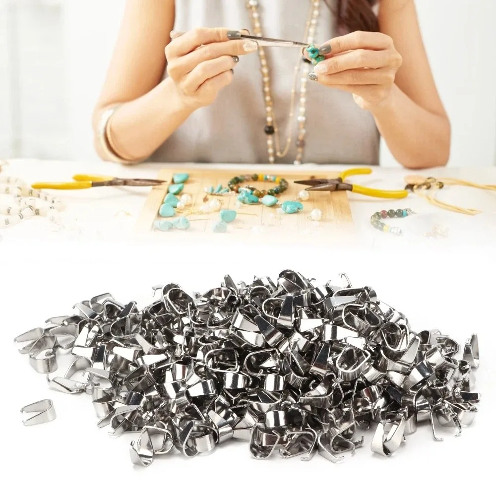 

500pcs Jewelry Tools Stainless Steel Pinch Clips Exquisite Snap Open Bail Clasp Silver Pendant Clasps DIY Jewelry Making
