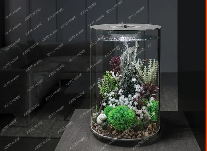 

Mini Home Office Landscaping Cylindrical Fish Tank Aquarium 30l Acrylic Ecological Fish Tank