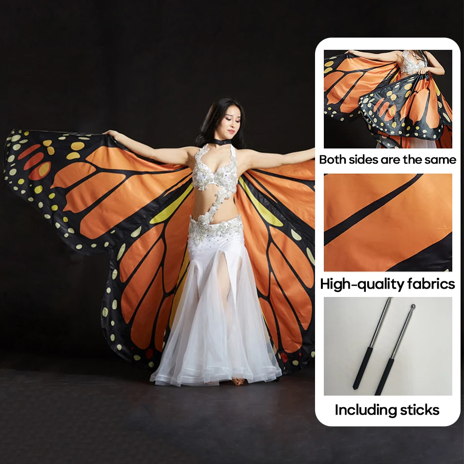 145cm Belly Dance Accessories Two Sides Butterfly Wing Belly Dance Adult and Kid Stage Performance Carnival Personal Practice