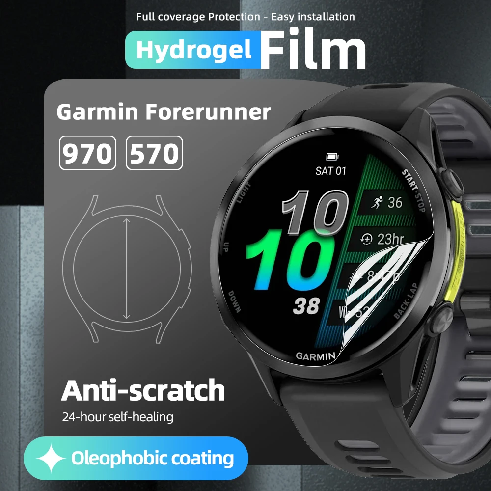 Hydrogel Film for Garmin Forerunner 970 965 955 570 170 70 265 255 265S 255S Screen Protector, HD Clear Soft Protective Film