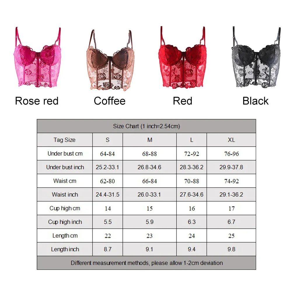 Women Solid Rose Embroidery Tank Top With Steel Rings Fishbone Strapless Corset Vest With Shoulder Straps French Style Sweet Top