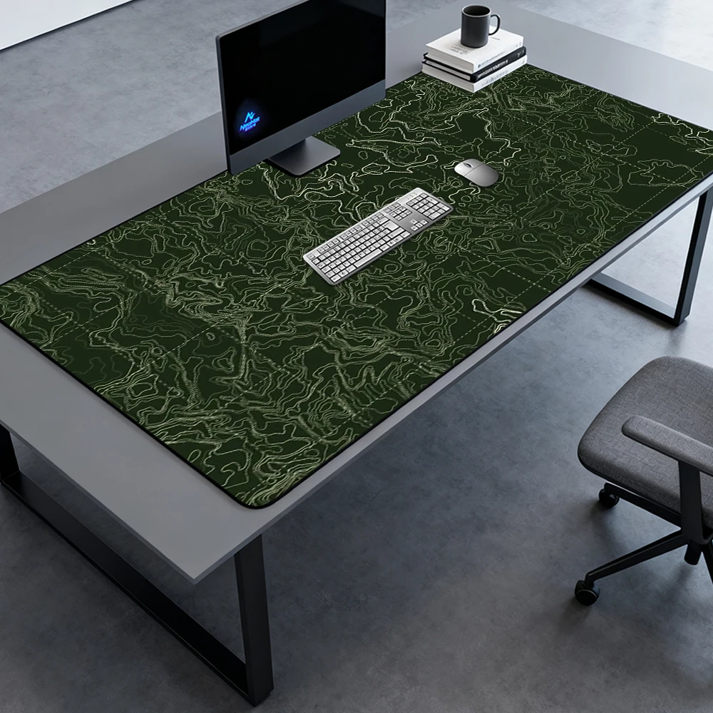 Topographic Mouse Pad Pc Gaming Desk Mat 120x60 Giant Contour Green Terrain Mousepad Map Line Accessories Full Desk Mousepads