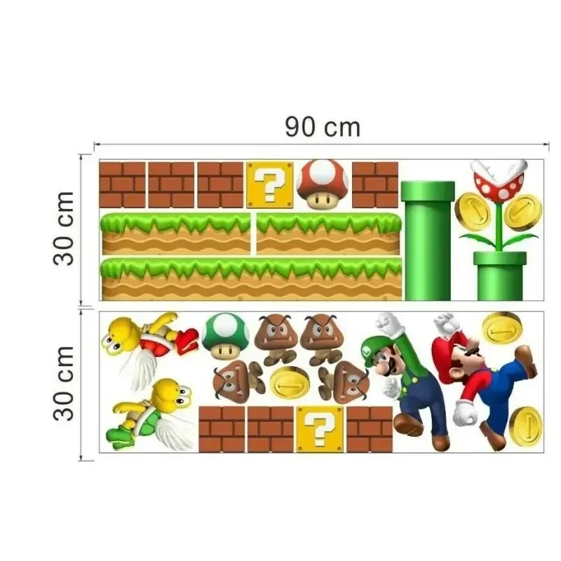 Super Mario Pattern Mario Bros Yoshi Mushroom Wall Stick Toy Removable Decal Cartoon Large Home Decoration Art Nursery Kid Mural