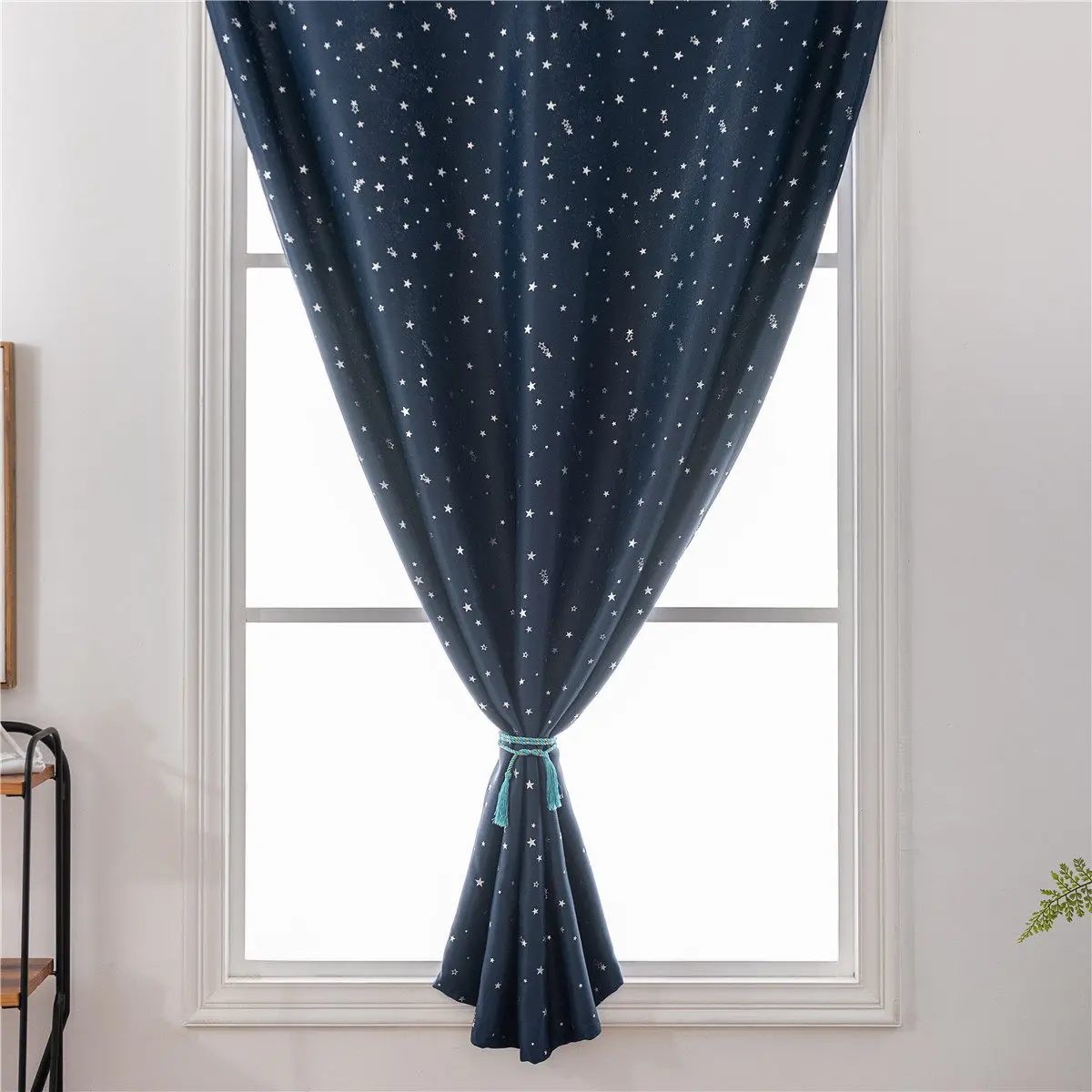 1Pcs Blackout Curtain Silver Star Decoration Navy Punch Free Double-Sided Adhesive Tape Thicken Window Drape Bedroom Kids Room