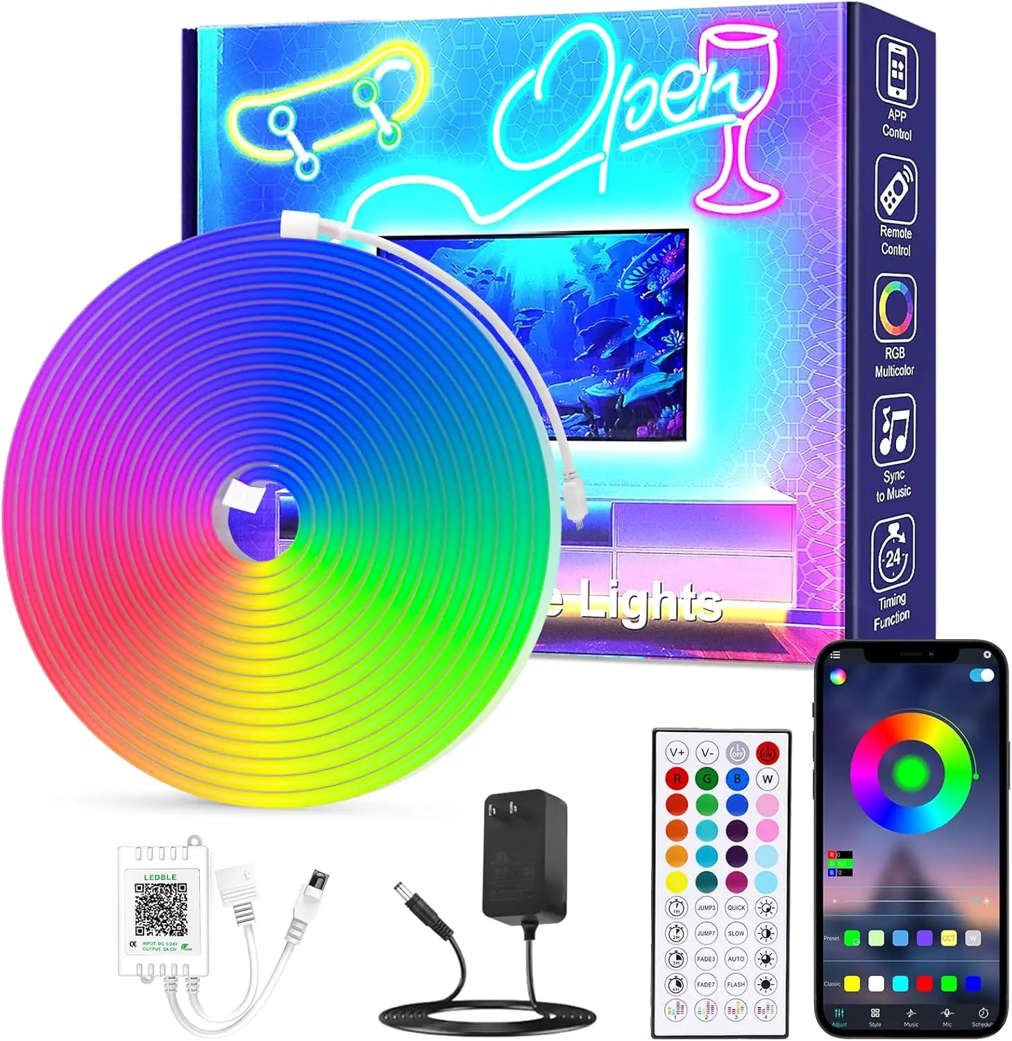 

16.4FT/32.8FT Led Neon Rope Lights with APP/Remote Control, Flexible DIY Design, Music Sync Neon Lights for Wall Decor