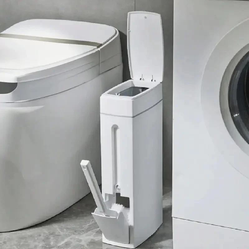 Christmas Stocking Stuffers Bathroom Trash Can Toilet Brush Combo With Lid Space Saving Narrow Small Garbage Can Bathroom Access