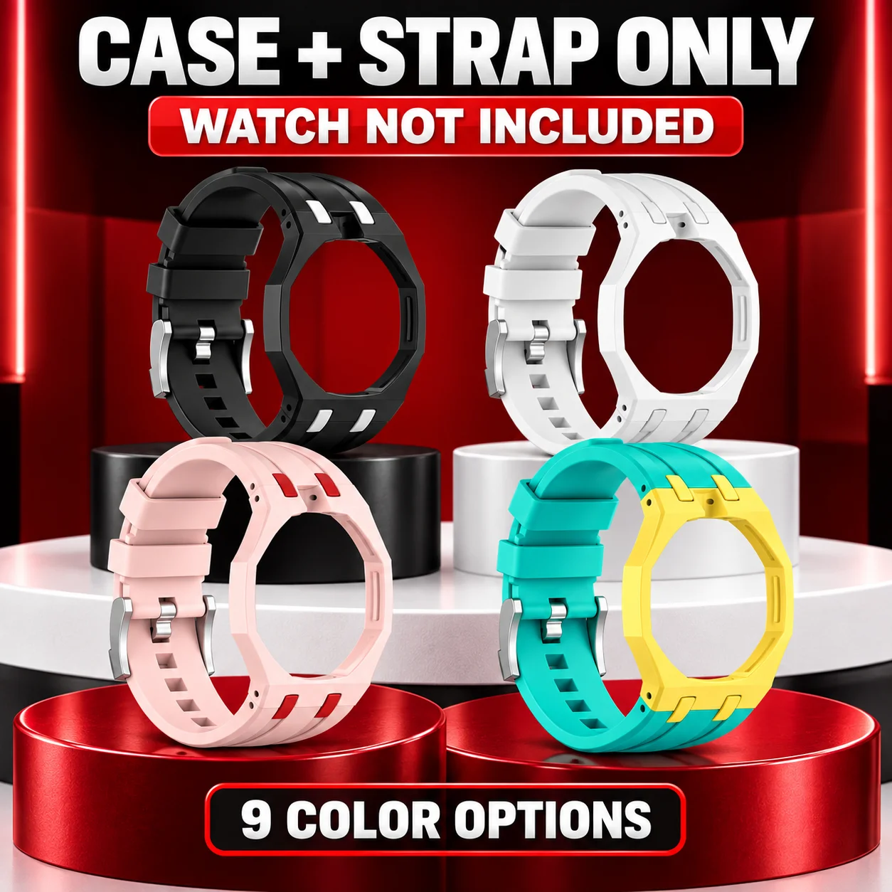2-in-1 Silicone Watch Strap with ABS Case Compatible with Swatch x AP Royal Oak Mod