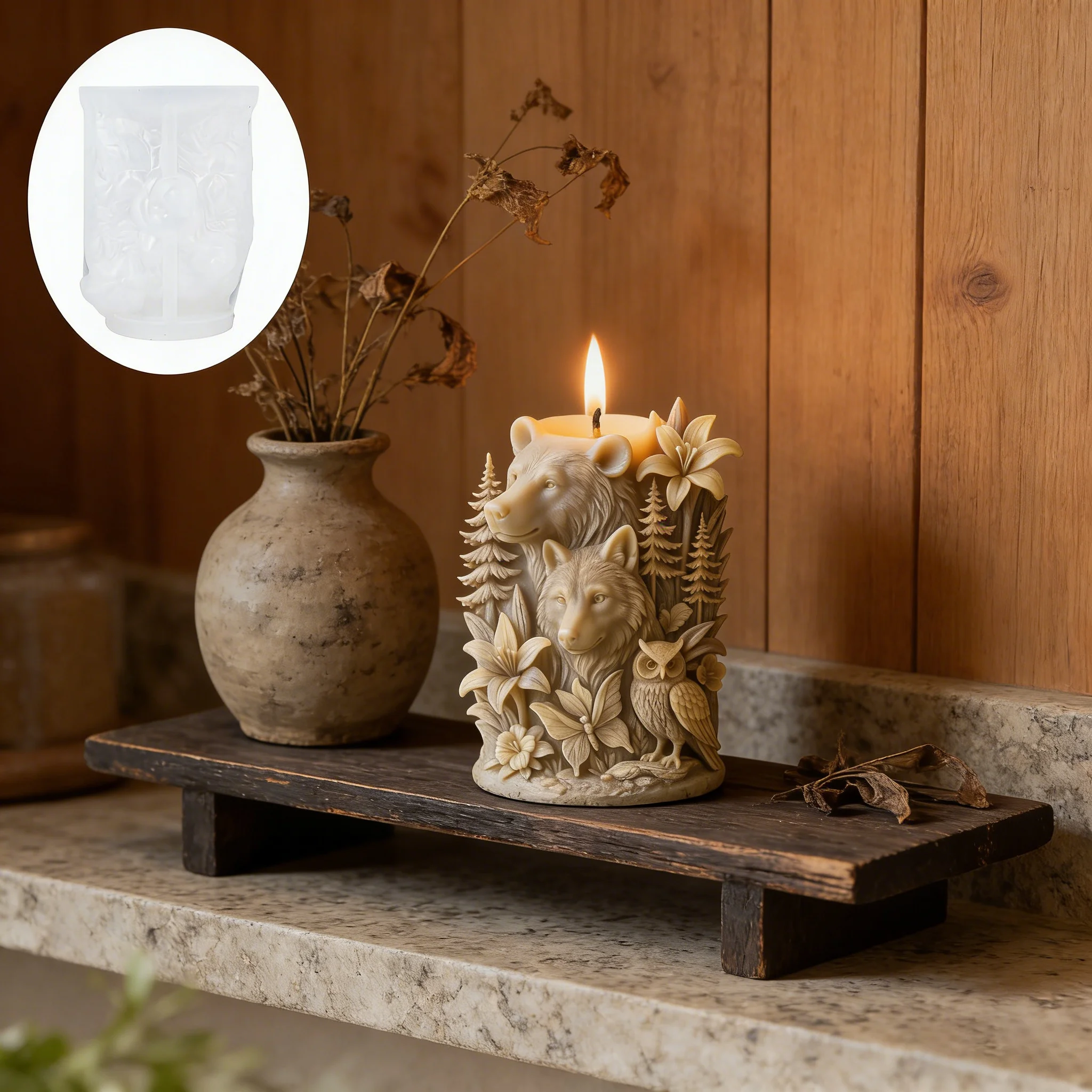 

Форма для свечей из пищевого силикона с лесным дизайном, 3D-рельефная, для рукоделия и DIY