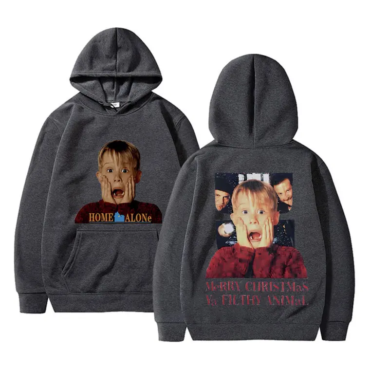 Movie Home Alone Christmas Ya Filthy Animal Double Sided Print Hoodie Macauly Culkin Hoodies Men Vintage Oversized Sweatshirts