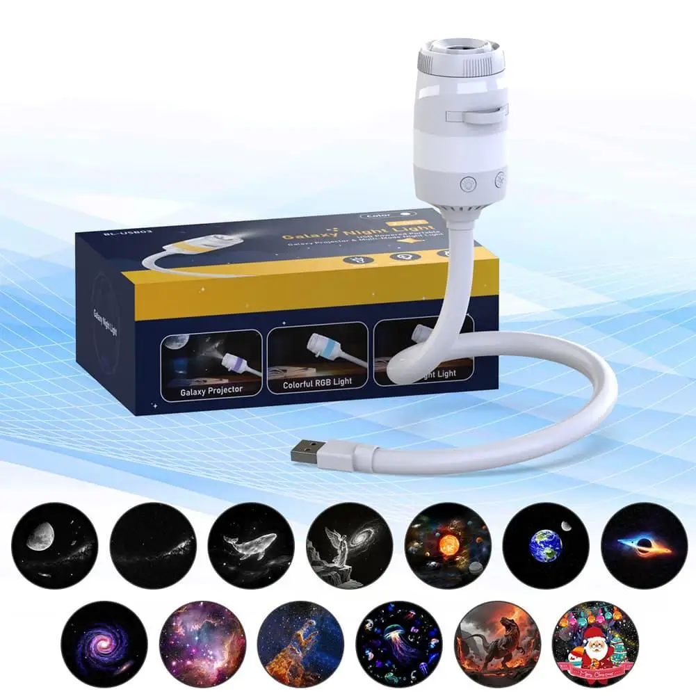 LED USB Galaxy Projector Night Light 2 In 1 Adjustable Focus Large Range Multiple Patterns Ambient Lamp For Car Home