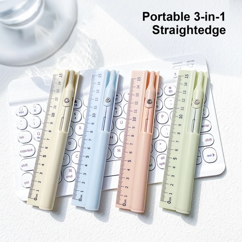 15cm Straight Ruler Three-in-One Measuring Ruler Pencil Multifunctional Drawing Tool Set School Office Supplies