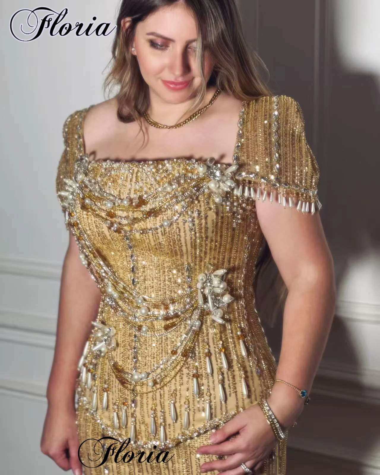 Goldene Cocktailkleider in Übergröße, bodenlange Ballkleider, Meerjungfrauen-Partykleider mit quadratischem Ausschnitt, Vestidos Femenino, individuell gestaltet