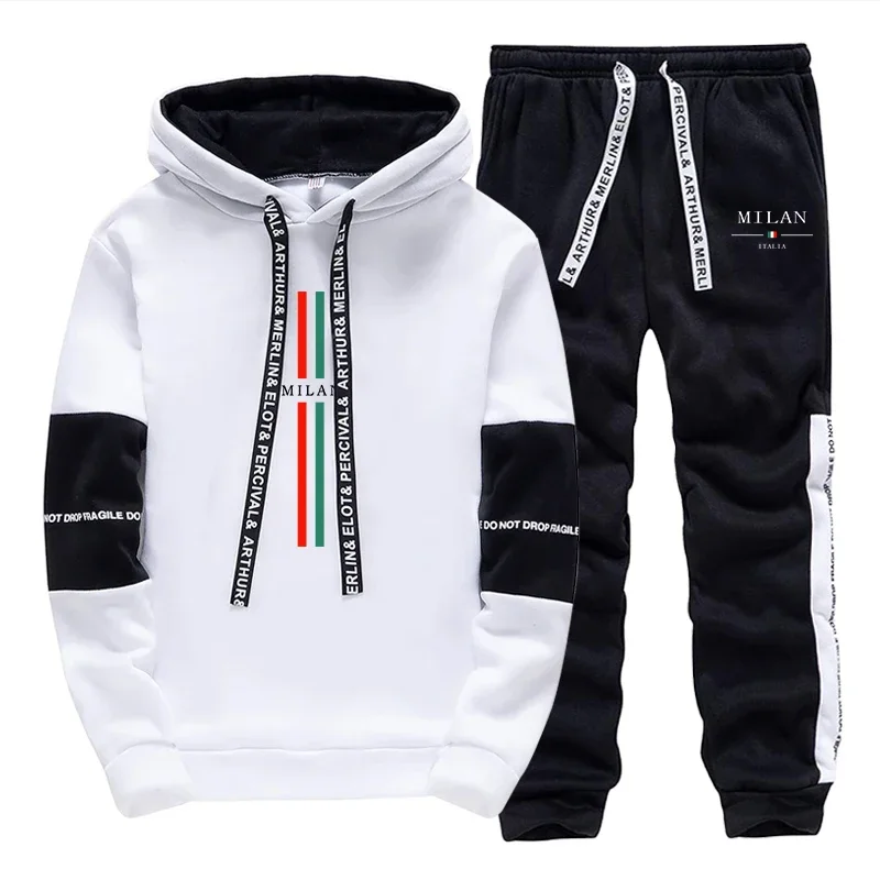 Mens Tracksuit 2026 Casual Hooded Sweatshirts Outdoors Fitness Sports Jogging Man Clothing Black White Single Piece Hoodie Pants