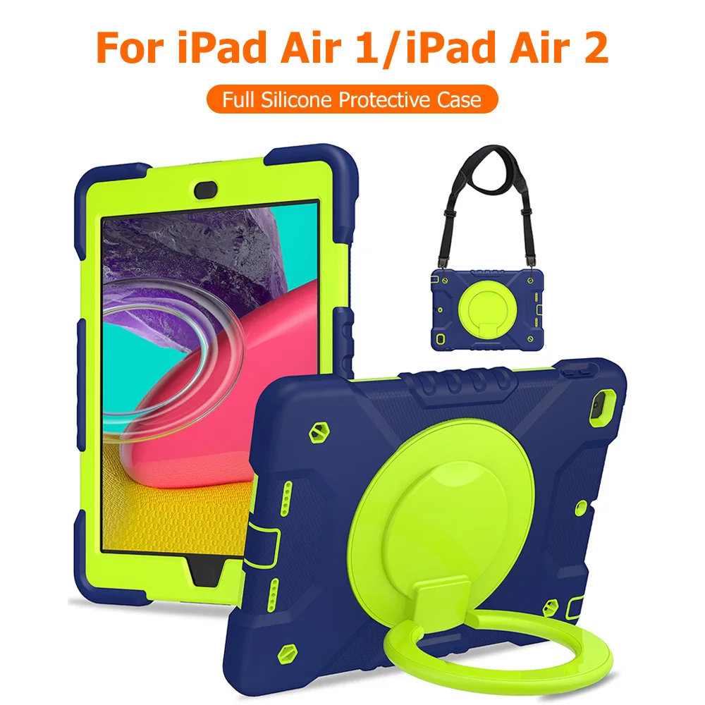 Tablet Case For iPad 9.7 Air 1 2 4 5 iPad 2019 2021 10.2 10.9 Pro 11 10th 11th Gen Cover 360 Rotating Handle Grip Shoulder Strap