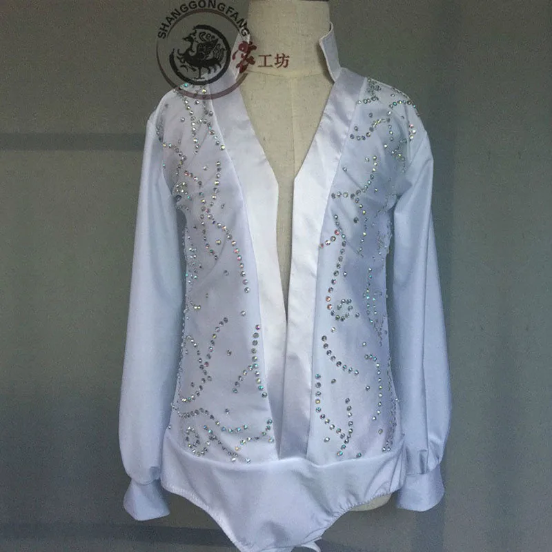 Men Standard Dance Clothes White Shiny Drill Latin Ballroom Perform Dancing Wear ﻿Hight Quality Waltz Flamenco Costume