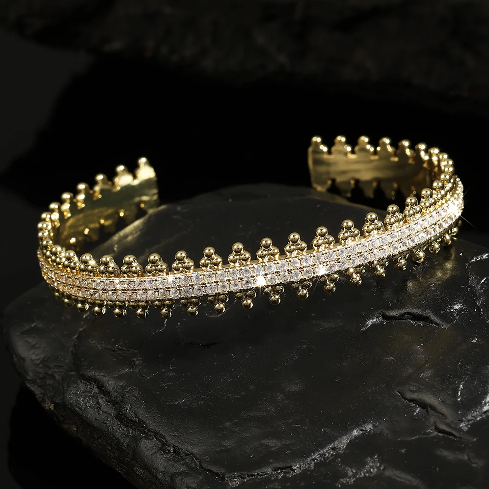 

RAKOL Luxury Shiny Golden Cuff Bangles Bracelets Full Marquise Zirconia Open Bracelets Woman CZ Bridal Jewelry